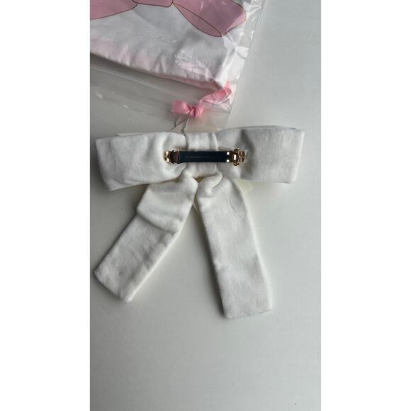 Lele Sadoughi Velvet Bow Barrette White Gold Logo NWT main image 10